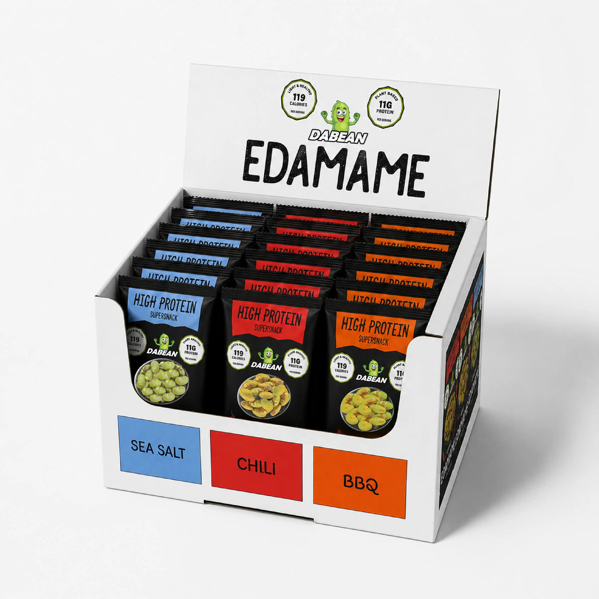 DABEAN pečené edamame MIX – krabica s tromi príchuťami